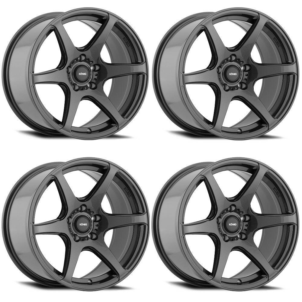 Set 4 17" Konig 104GG Tandem Gloss Graphite 17x8 Wheels 5x4.5 45mm Racing Rims