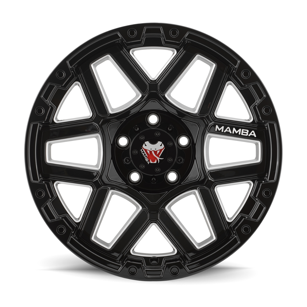 Set 4 20" Mamba 595MB M23 gloss black with ball cut spoke accents 20x9 Wheels 6x5.50 +12mm