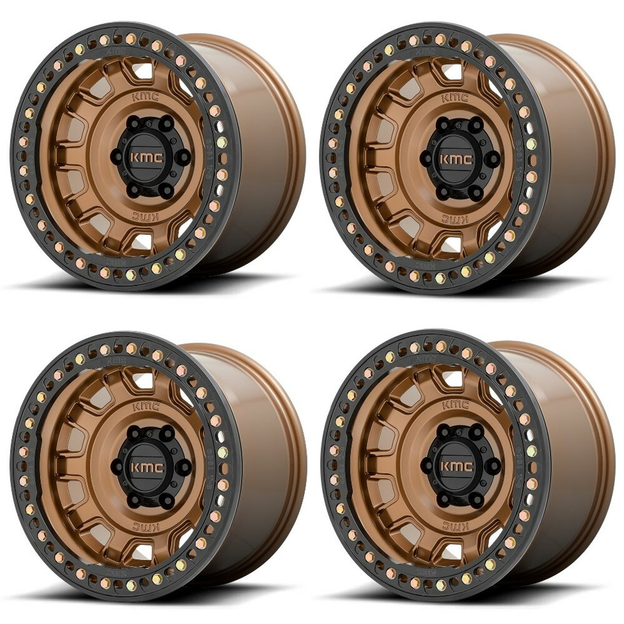 Set 4 KMC KM236 Tank Beadlock 17x9 6x5.5 Matte Bronze Wheels 17" -15mm Rims