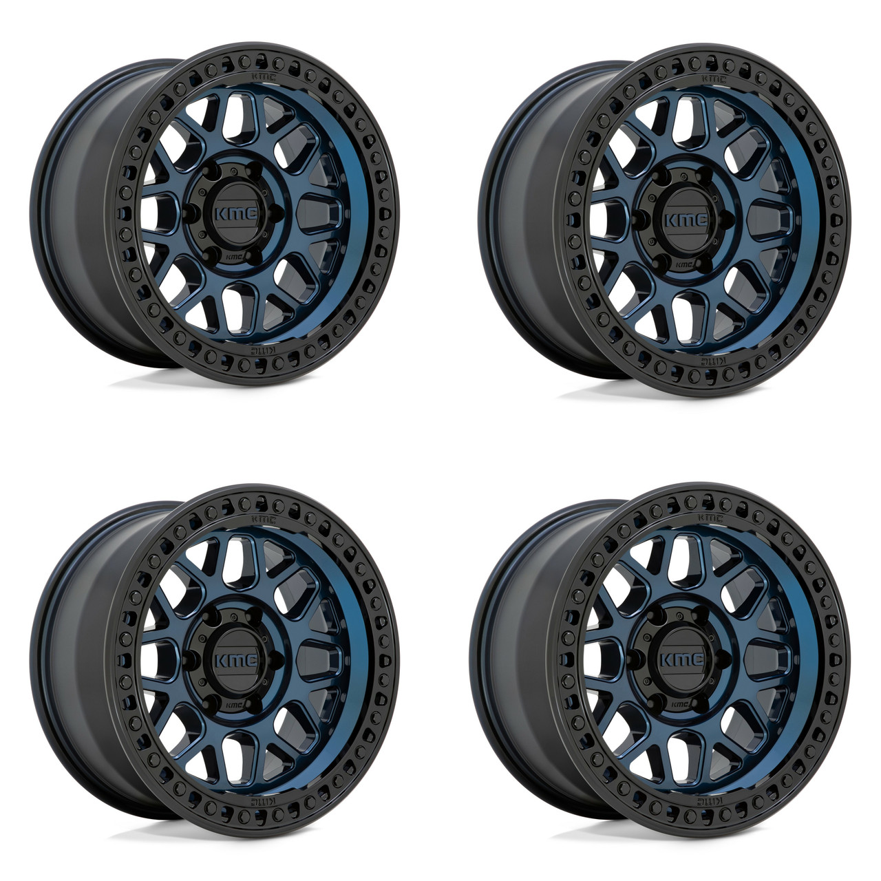 Set 4 20" KMC KM549 Grs 20x9 6x5.5 Midnight Blue With Gloss Black Wheels 18mm