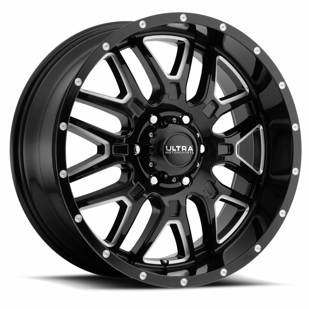 20" Ultra 203BM Hunter 20x9 6x5.5 Gloss Black CNC Milled Accents Wheel -12mm Rim