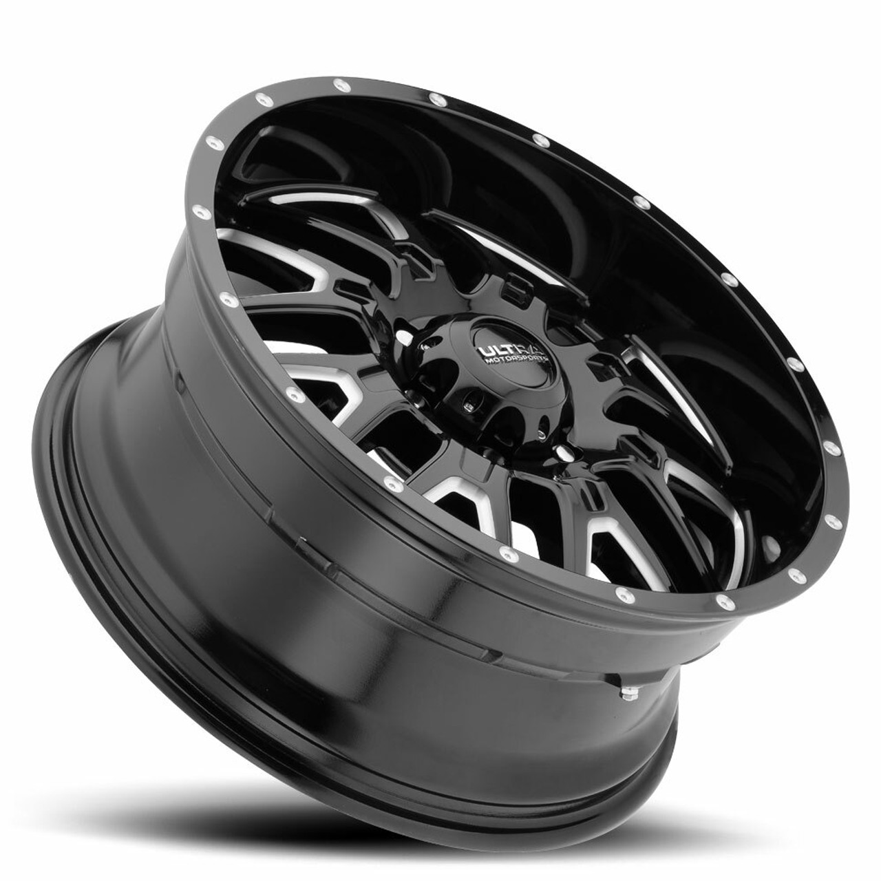 20" Ultra 203BM Hunter 20x9 6x5.5 Gloss Black CNC Milled Accents Wheel -12mm Rim