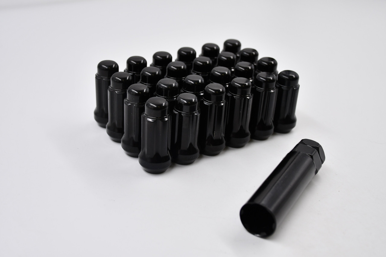 Set 24 Spline Lug Nuts Kit Black 14mm x 1.5 1.9" Tall M14x1.5 - 6 Splines  + Key