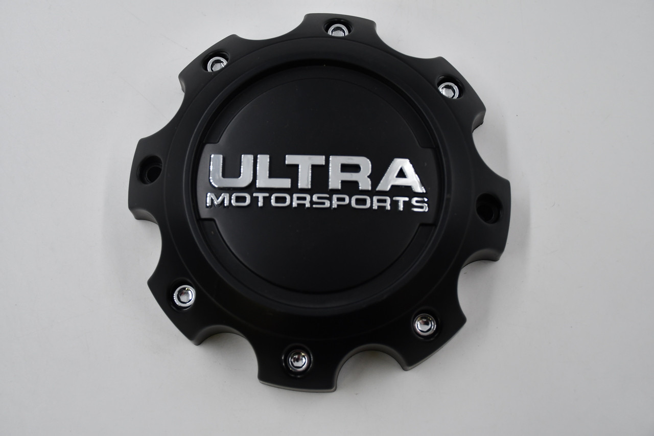 Ultra Motorsports Satin Black w/ Chrome Logo Wheel Center Cap Hub Cap 89-9770SB 6.5" 8 Lug, Has Chrome Cosmetic Screws