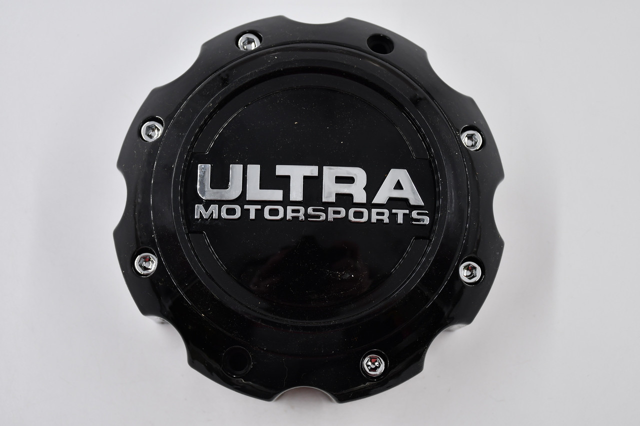Ultra Motorsports Gloss Black w/ Chrome Logo Wheel Center Cap Hub Cap A89-9798BK 6.5" 8 Lug