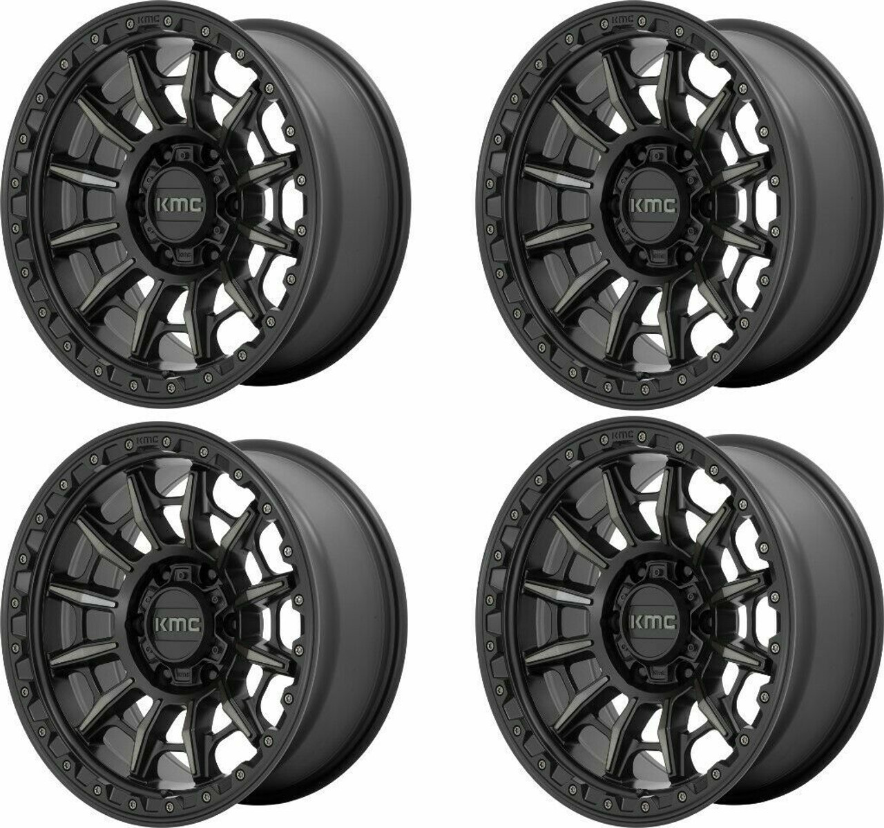 Set 4 17" KMC KM547 Carnage 17x9 6x5.5 Satin Black With Gray Tint Wheels -12mm