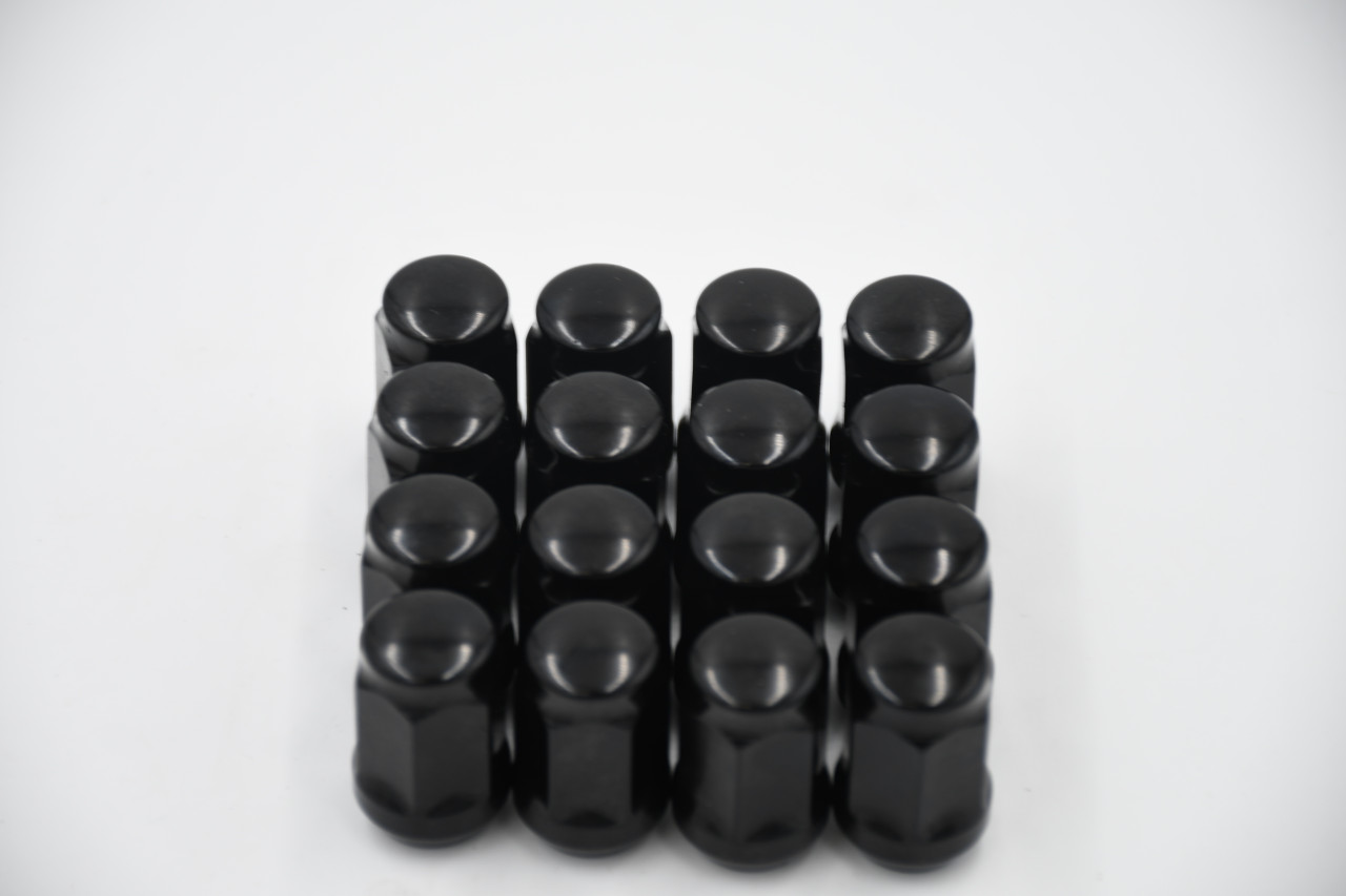 Set 16 12mm x 1.25 Black 3/4" Hex Lug Nuts 1.4" Tall Conical Seat M12x1.25