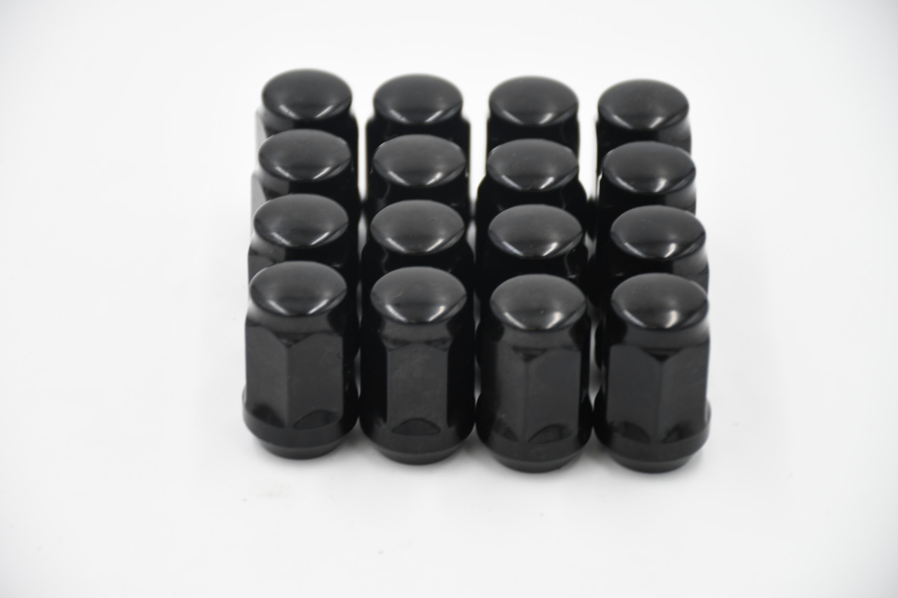 Set 16 12mm x 1.25 Black 3/4" Hex Lug Nuts 1.4" Tall Conical Seat M12x1.25