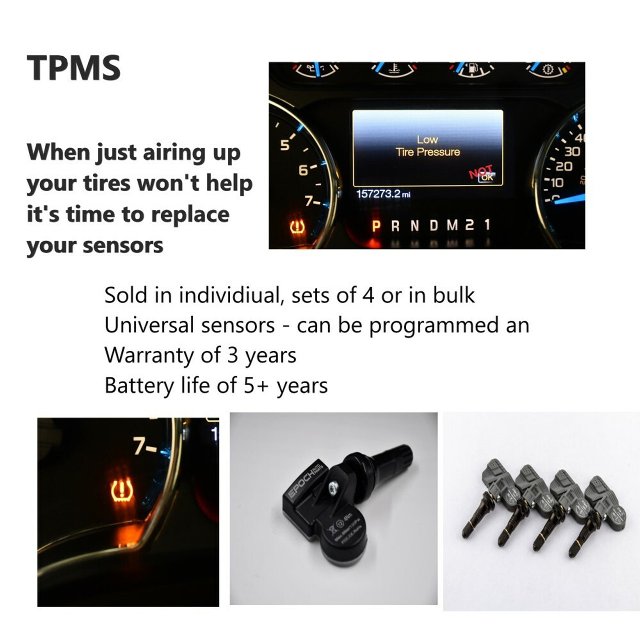 Set 4 TPMS Tire Pressure Sensors 433Mhz Metal fits 15-21 Chrysler 300 SRT