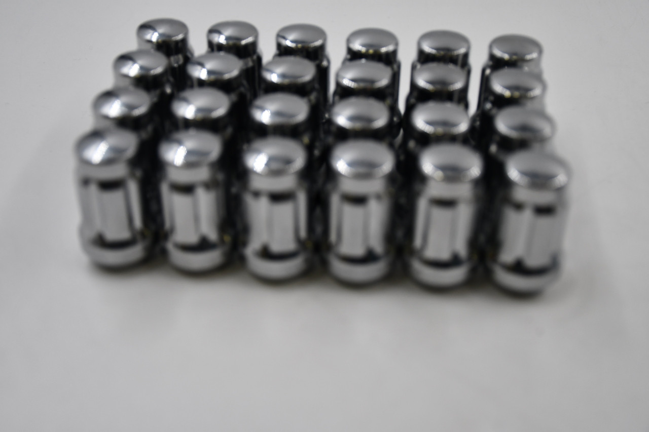 Set 24 1/2" x20 Spline Tuner Lug Nut Kit 1.4" Long Chrome Lugs Key 4 Valve Stems