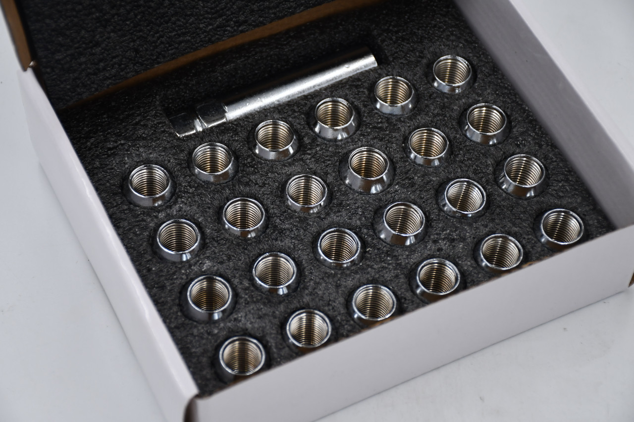 Set 24 Epoch Open End Spline Lug Nut Kit Chrome 14mm x 1.5 1" Tall M14x1.5