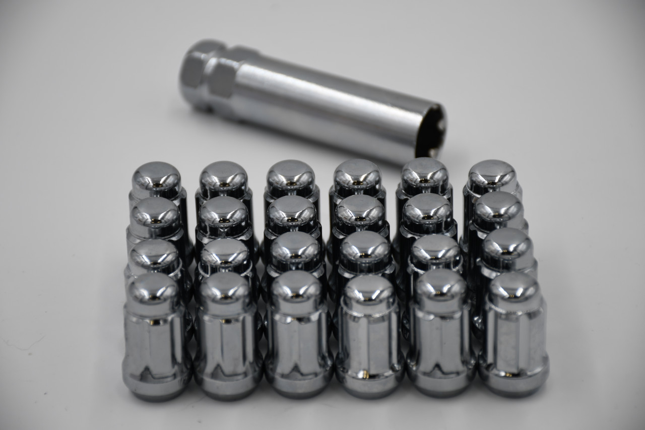 Set 24 12mm x 1.5 Chrome Spline Lug Nuts with Key 6 Point Conical Seat M12x1.5
