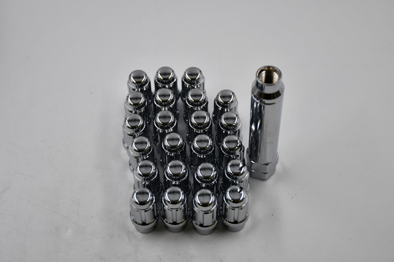 Set 24 ET Spline Lug Nut Kit Chrome 12mm x 1.5 1.4" Tall M12x1.5 Extended Thread