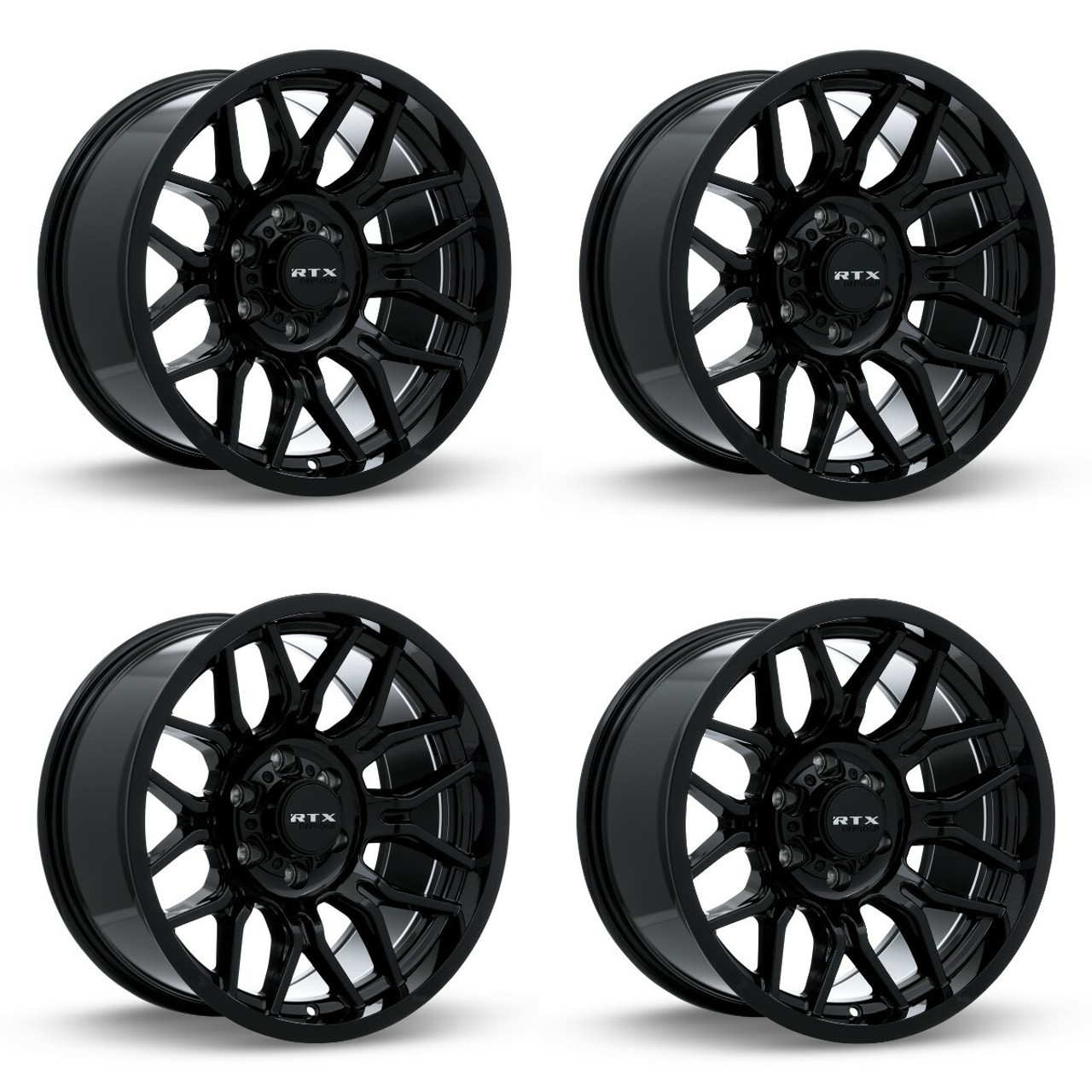 Set 4 20" RTX Claw Gloss Black Wheels 20x10 6x135 -18mm Lifted Truck Rims