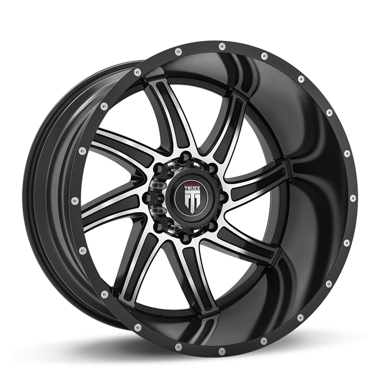 22" American Truxx Vortex 22x12 Black Machined 5x5 Wheel -44mm For Jeep Rim