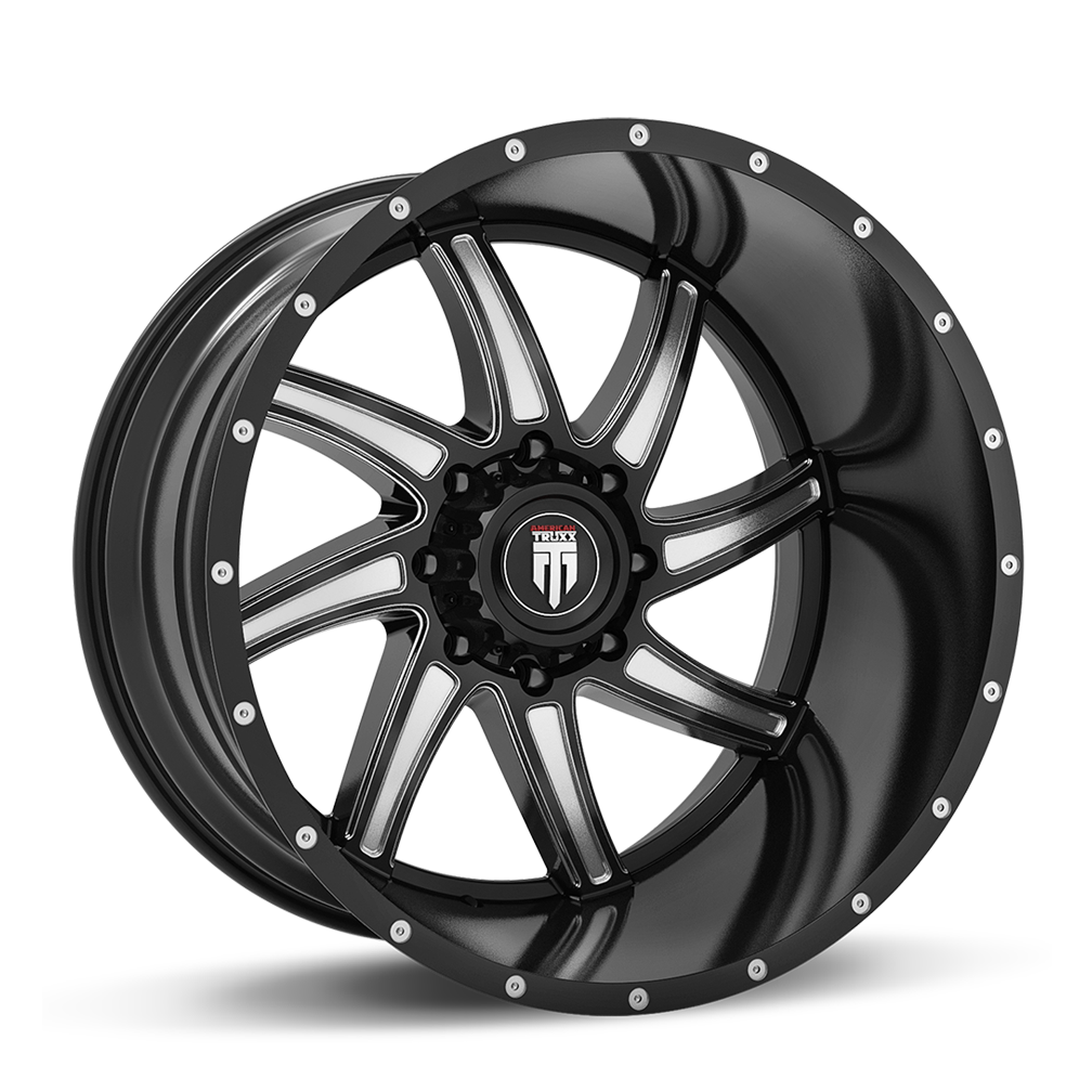 24" American Truxx Vortex 24x14 Black Milled 5x150 Wheel -76mm For Toyota Rim