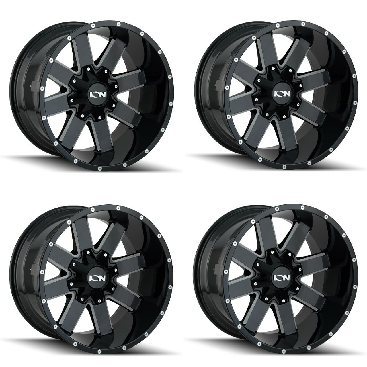 Set 4 20" Ion 141 20x9 Satin Black 8x6.5 8x170 Wheel 18mm For Chevy GMC Ram Ford