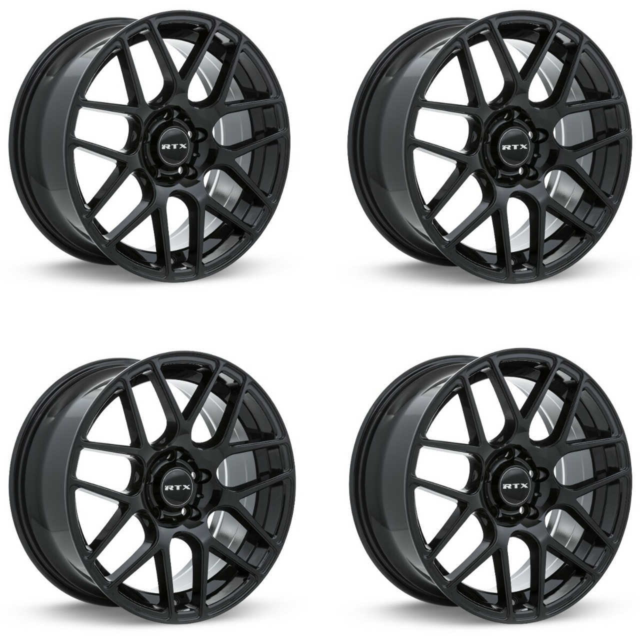 Set 4 16" RTX Envy Gloss Black Wheels 16x6.5 5x4.5 38mm Rims