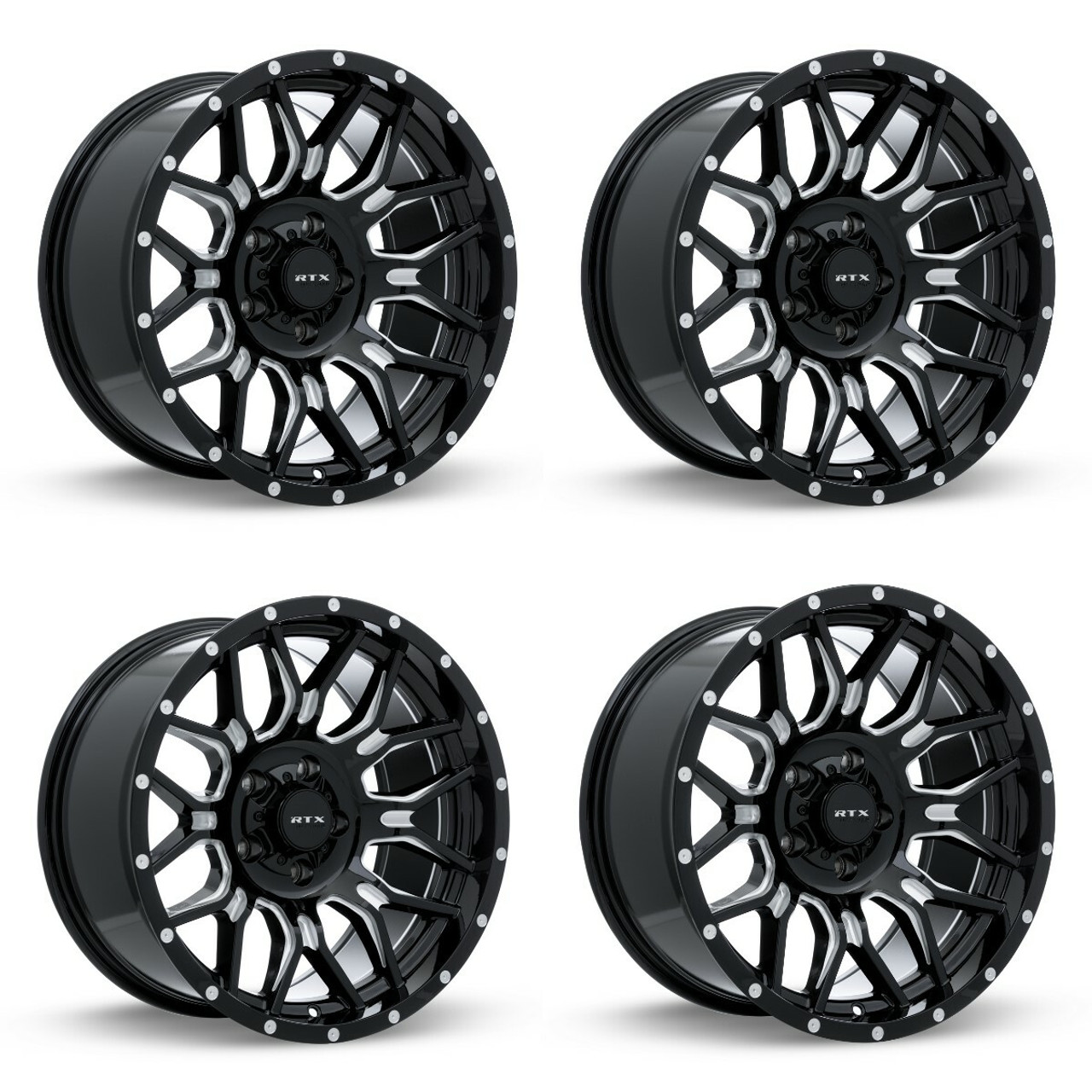 Set 4 20" RTX Claw Gloss Black Milled with Rivets Wheels 20x10 8x180 -18mm Rims