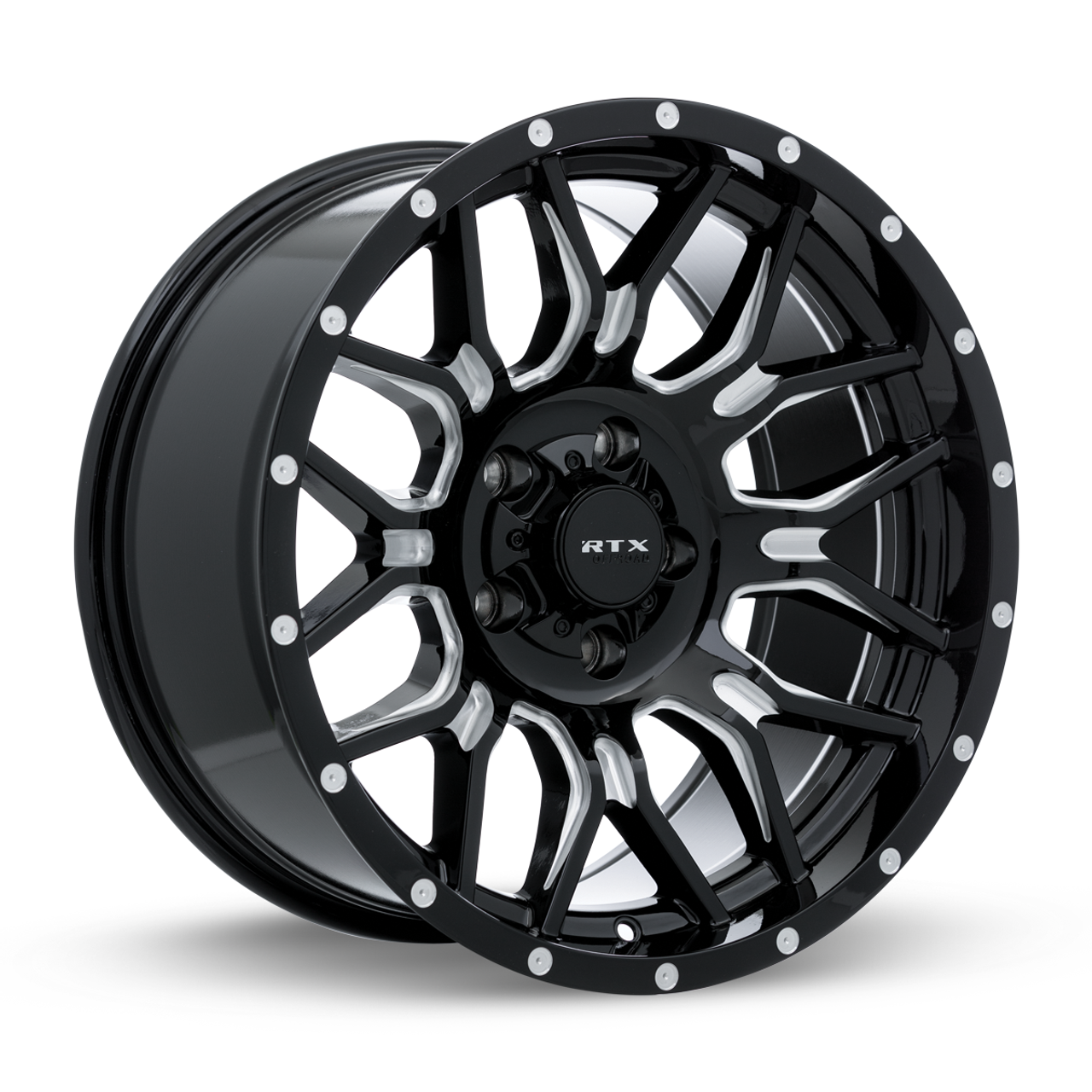 20" RTX Claw Gloss Black Milled with Rivets Wheel 20x9 6x5.5 0mm Truck Suv Rim