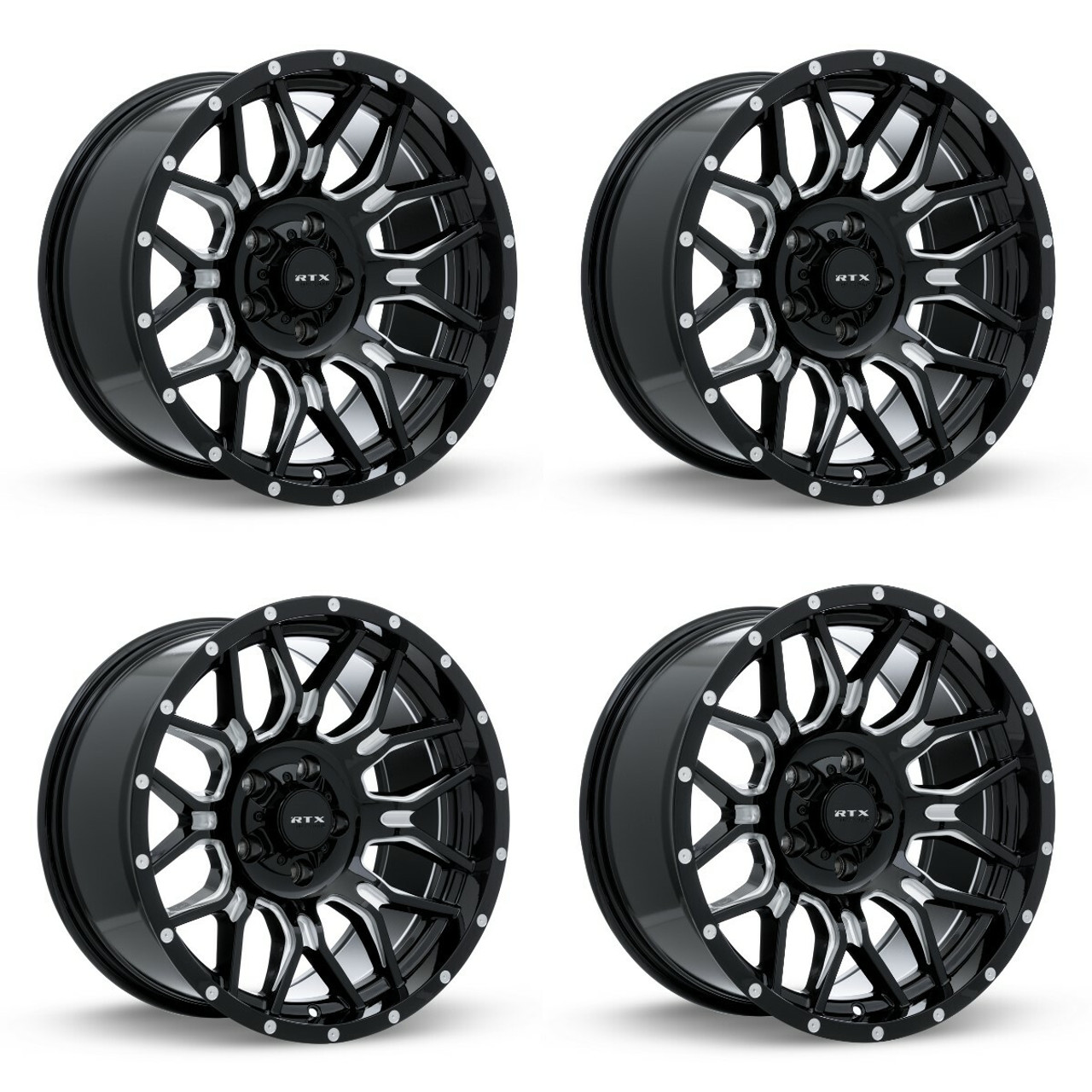 Set 4 20" RTX Claw Gloss Black Milled with Rivets Wheels 20x10 6x5.5 -18mm Rims