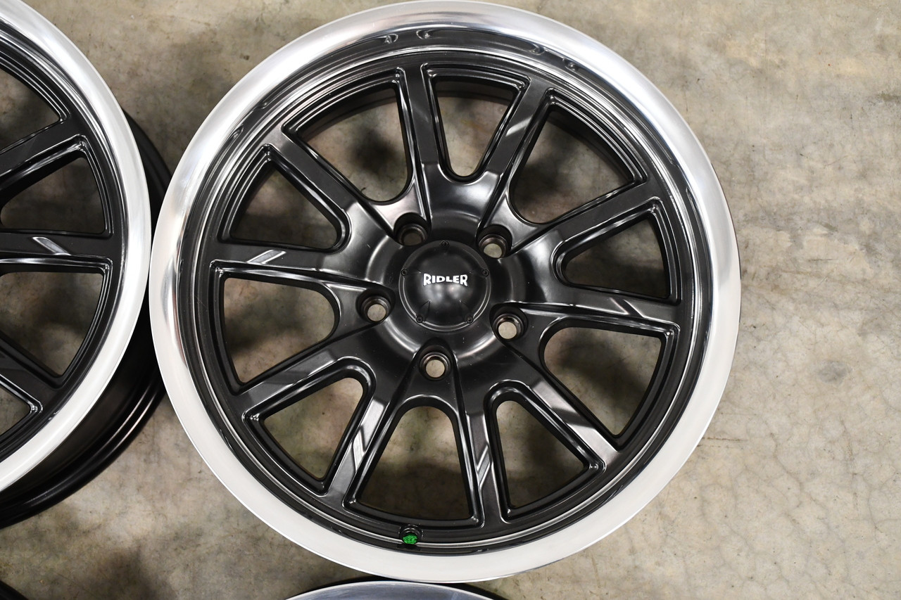 Set 4 22" Ridler 650 22x9.5 Matte Black Polished Lip 5x120 Wheels 18mm Rims