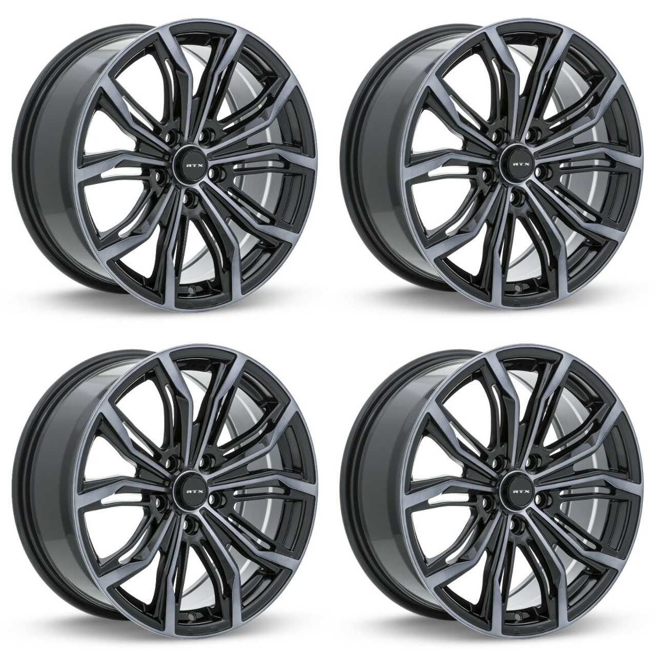 Set 4 18" RTX Black Widow Black Machined Grey Wheels 18x8 5x108 40mm Rims