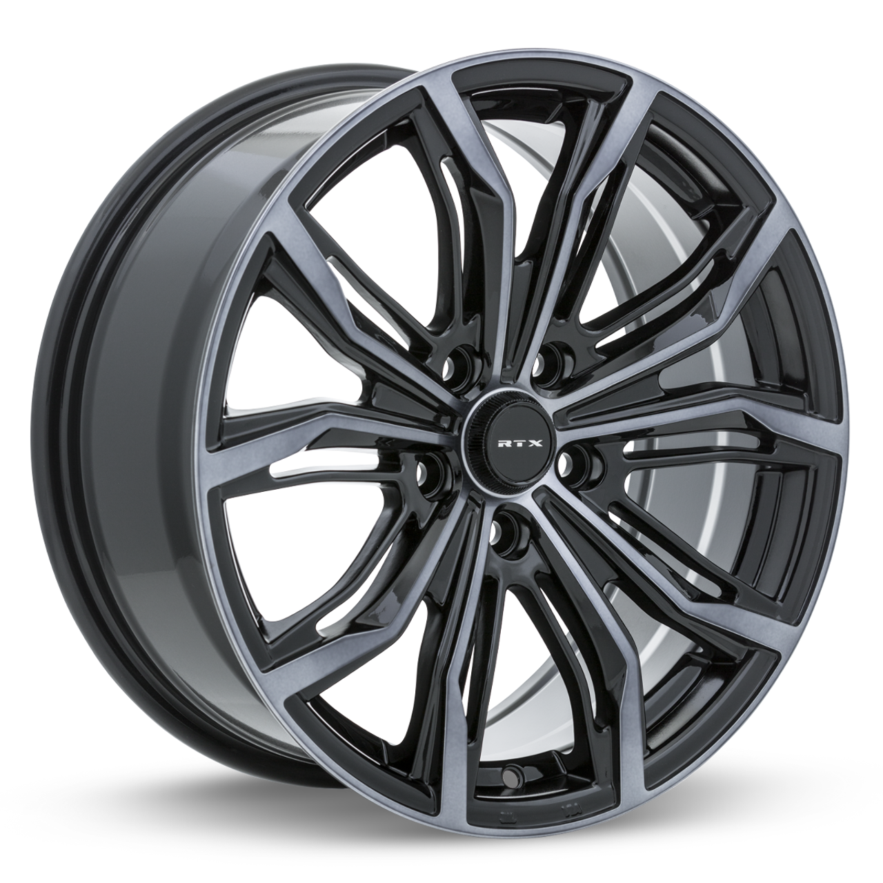Set 4 18" RTX Black Widow Black Machined Grey 18x8 Wheels 5x4.25 (5x108) 40mm Rims