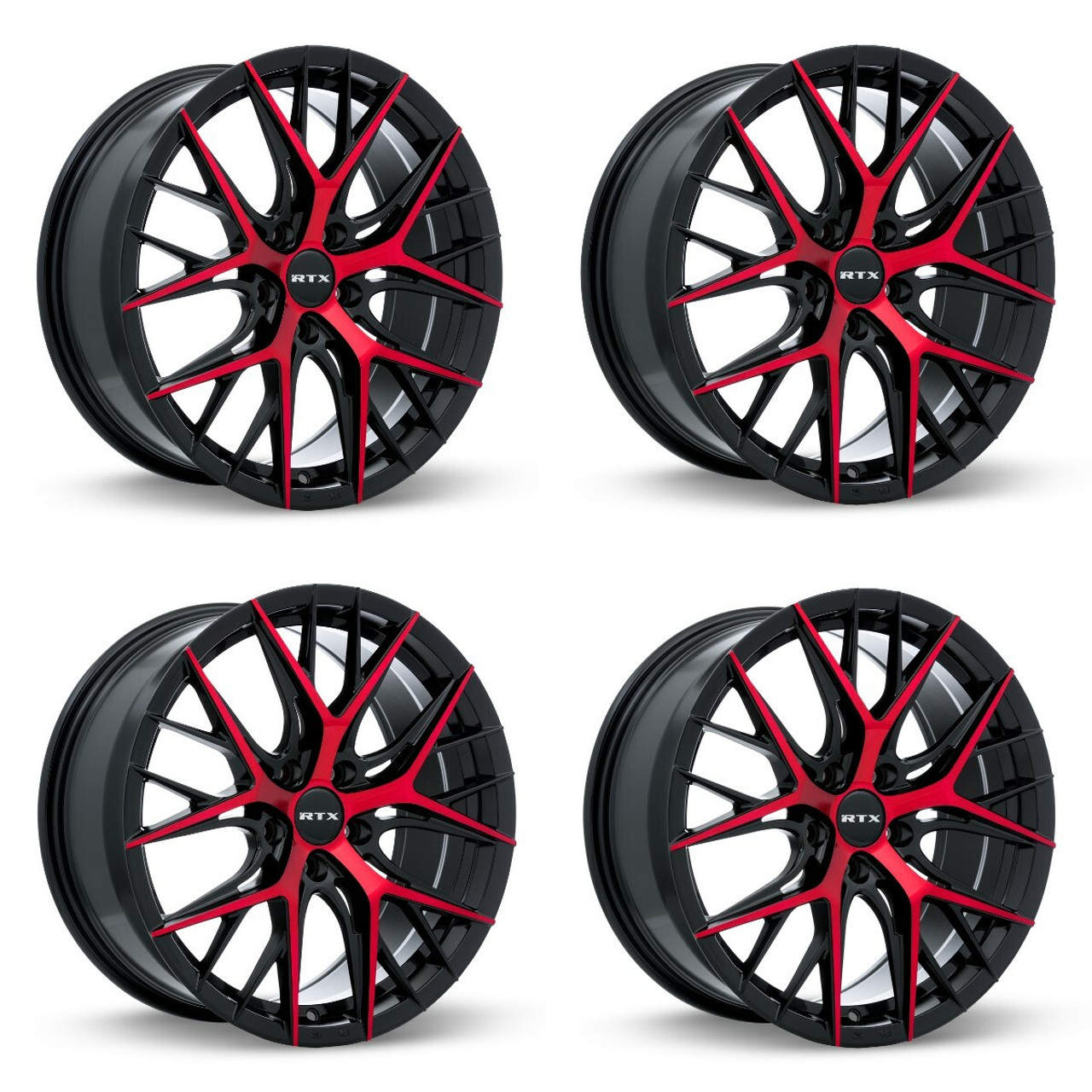 Set 4 18" RTX Valkyrie Gloss Black Machined Red Wheels 18x8 5x4.5 40mm Rims