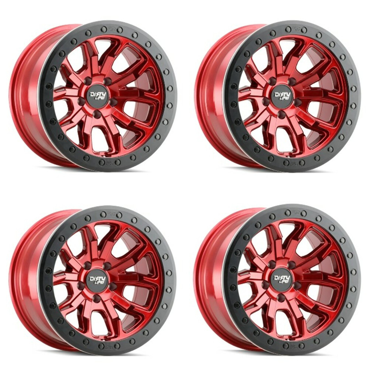 Set 4 17" Dirty Life DT-1 17x9 Crimson Candy Red 5x5 Wheels -12mm Lifted Rims