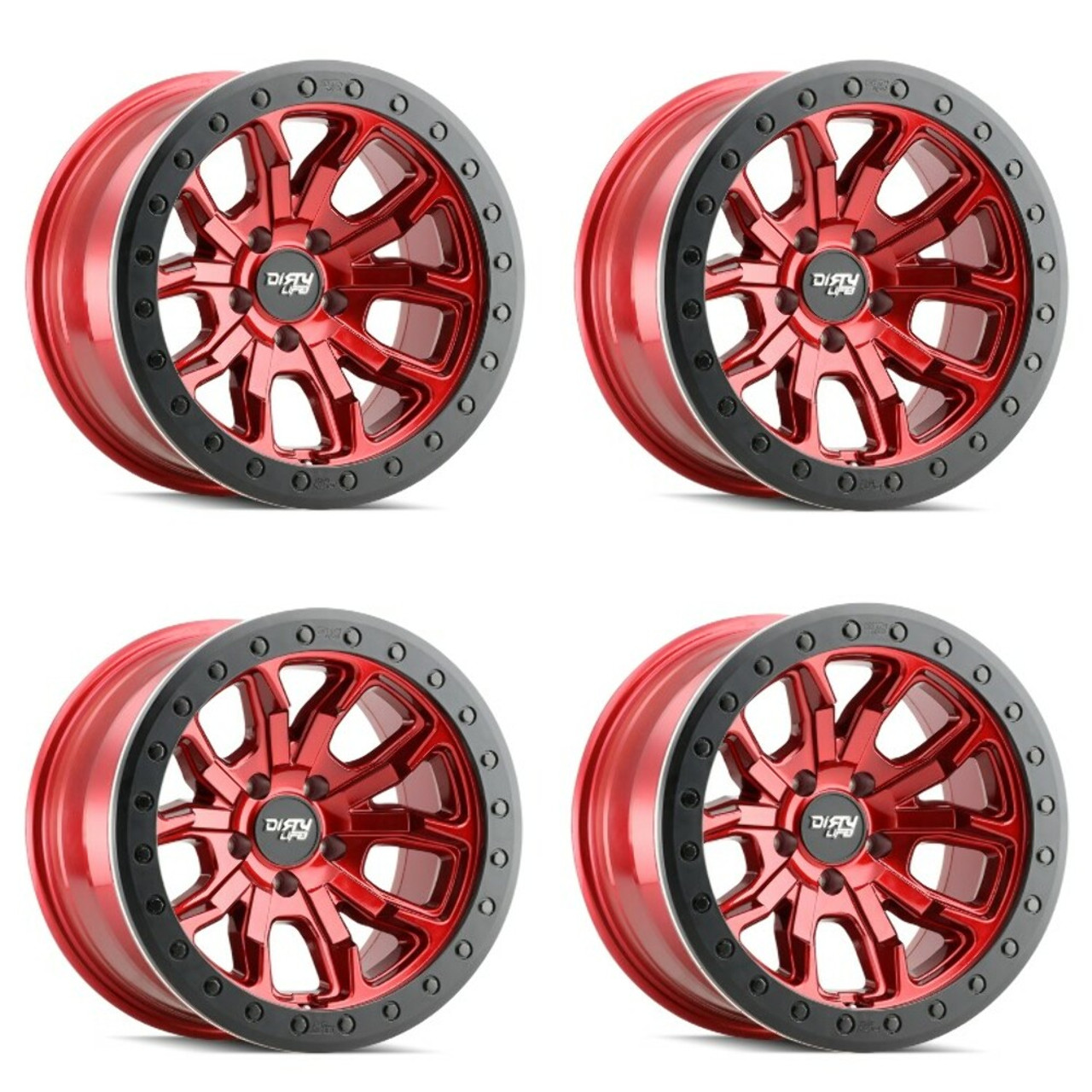 Set 4 17" Dirty Life Dt-1 17x9 Crimson Candy Red 5x5 Wheels -38mm For Jeep Rims