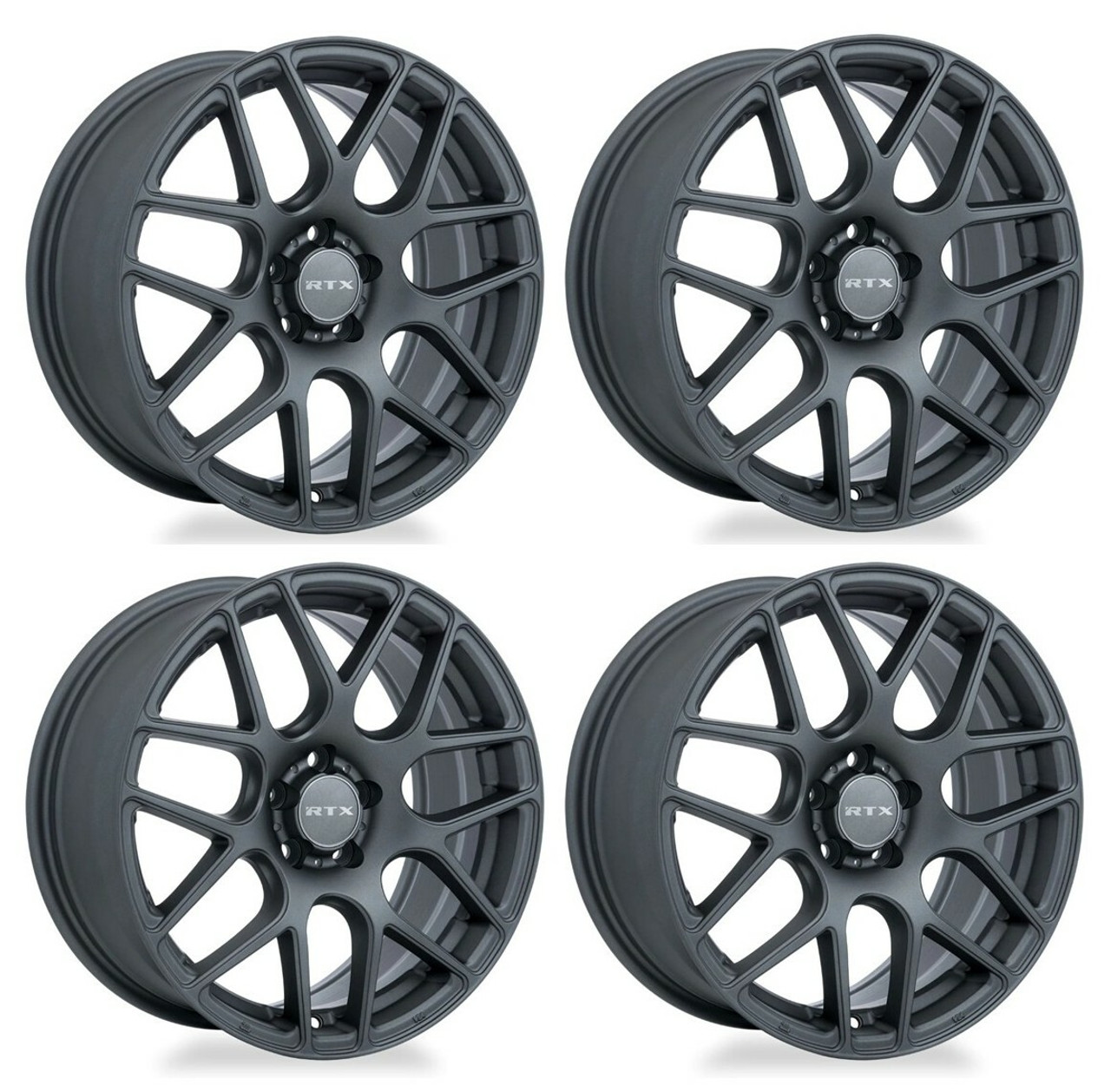 Set 4 16" RTX Envy Matte Gunmetal Wheels 16x6.5 5x4.5 38mm Truck Suv Rims