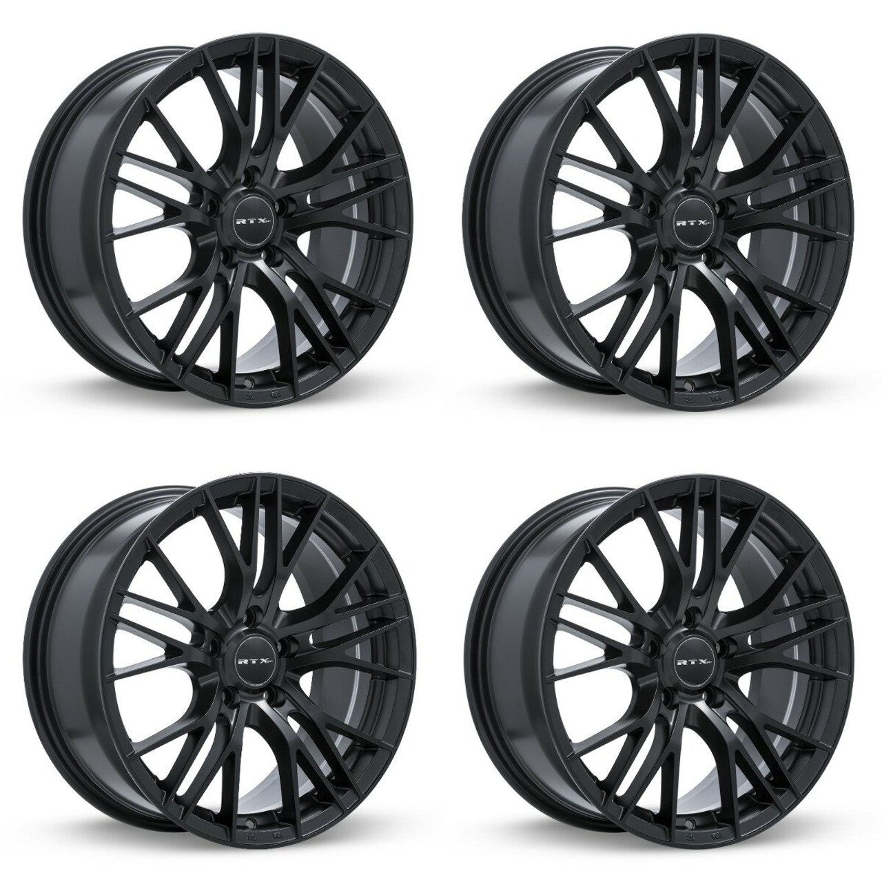 Set 4 16" RTX Vertex Satin Black Wheels 16x7 5x4.5 40mm Truck Rims