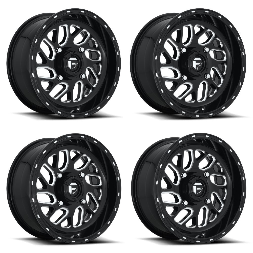Set 4 Fuel UTV D581 Triton 16x7 4x137 Gloss Black Milled Wheels 16" 13mm Rims
