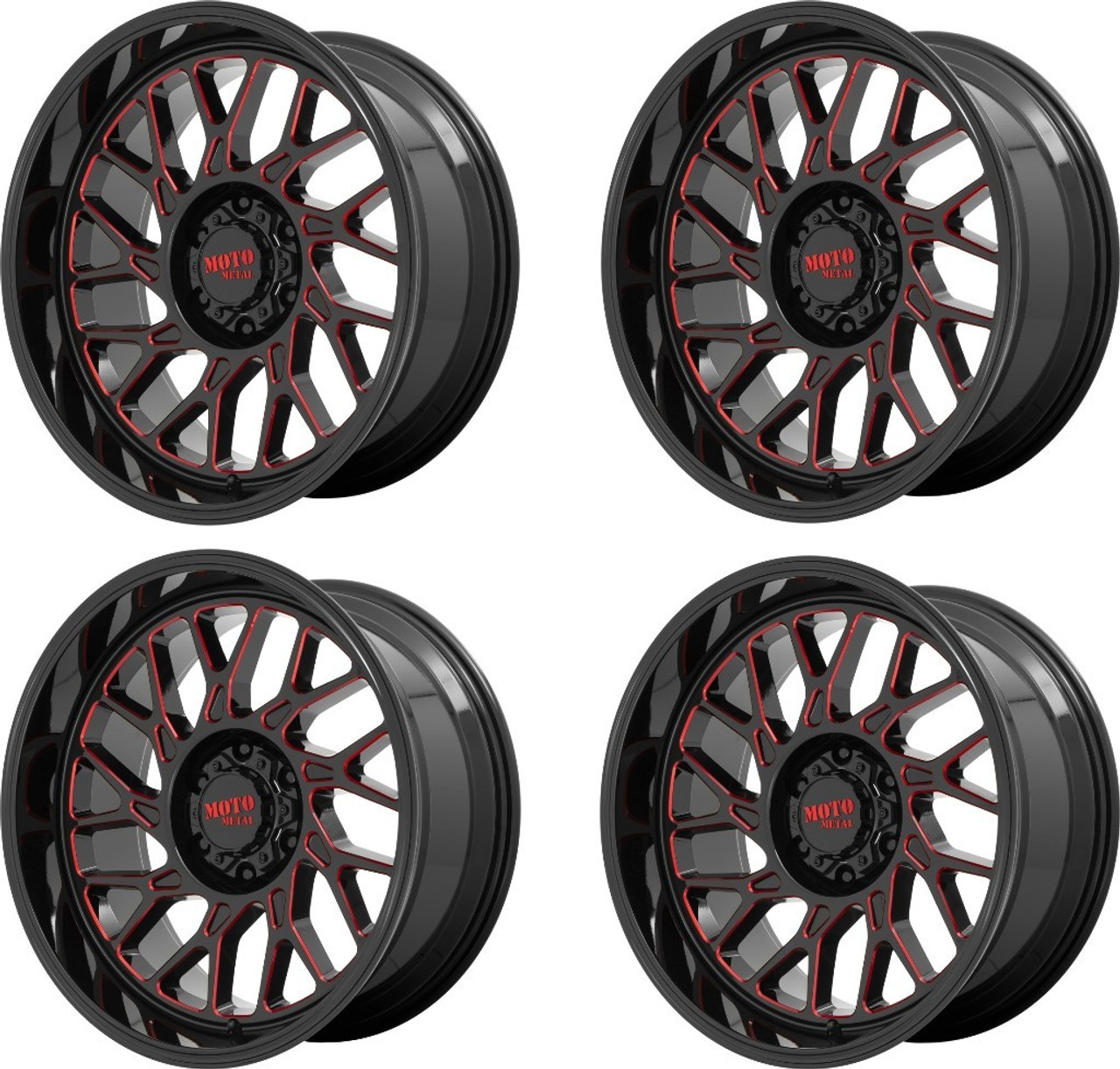 Set 4 Moto Metal MO805 22x10 6x135 Gloss Black Milled Red Tint Wheels 22" -18mm