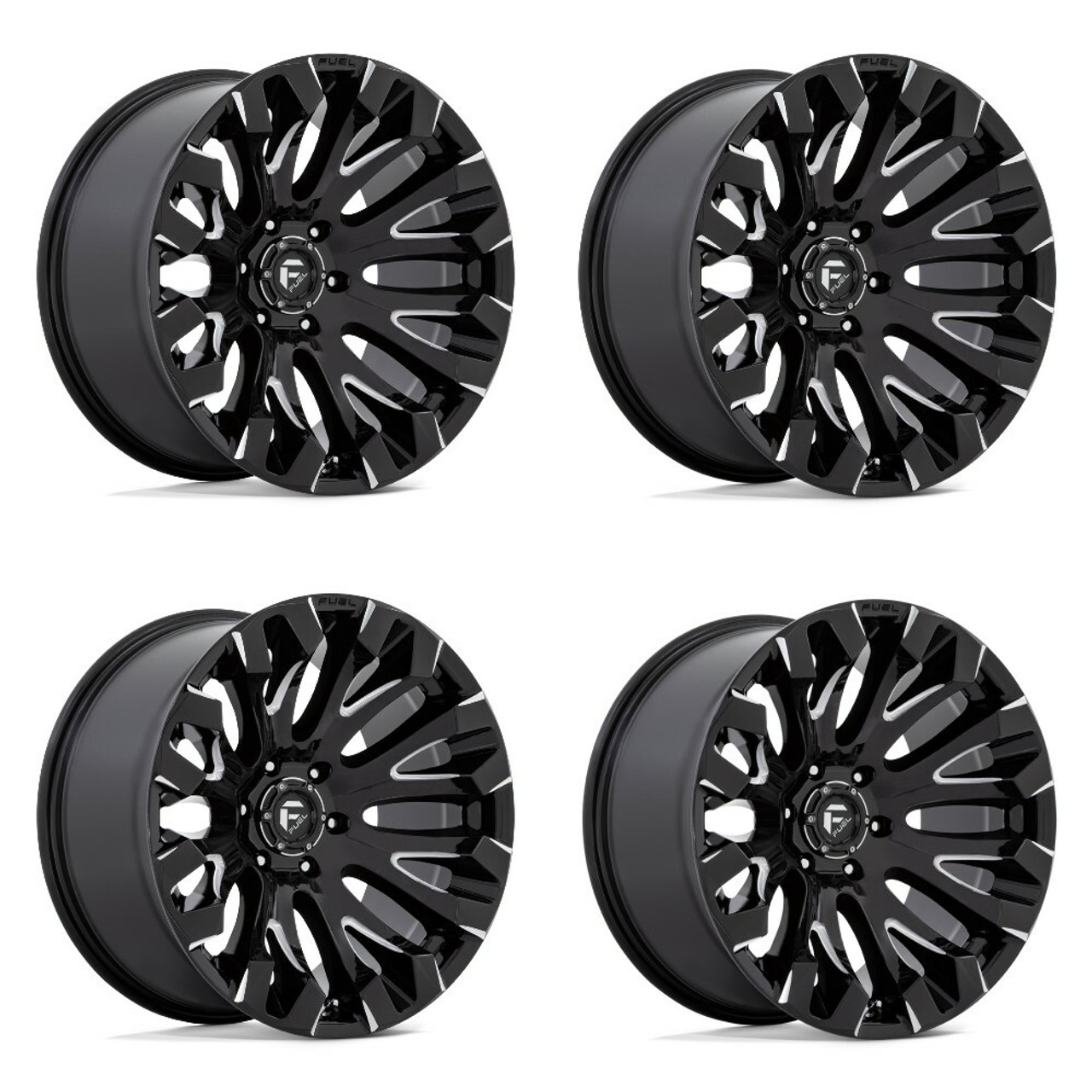 Set 4 Fuel D828 Quake 20x9 5x5.5 Gloss Black Milled Wheels 20" 1mm Rims