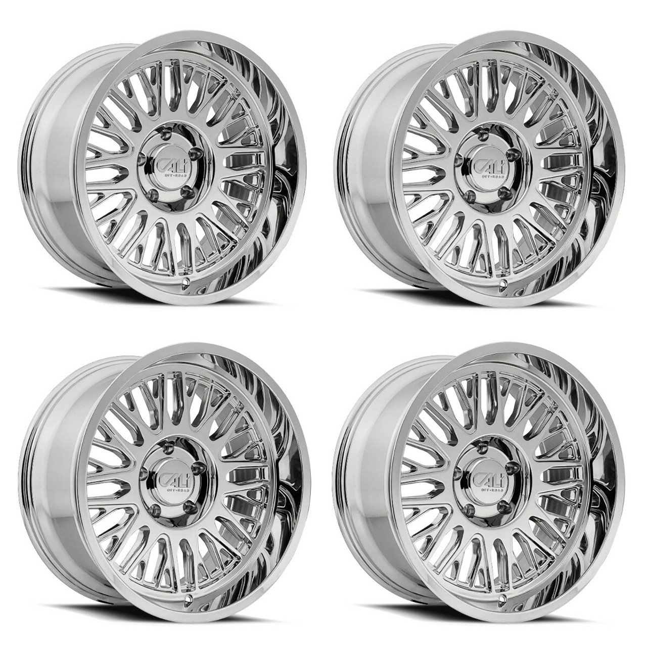 Set 4 24" Cali Off-Road Vertex 24x14 Chrome 6x5.5 Wheels -76mm Lifted Truck Rims