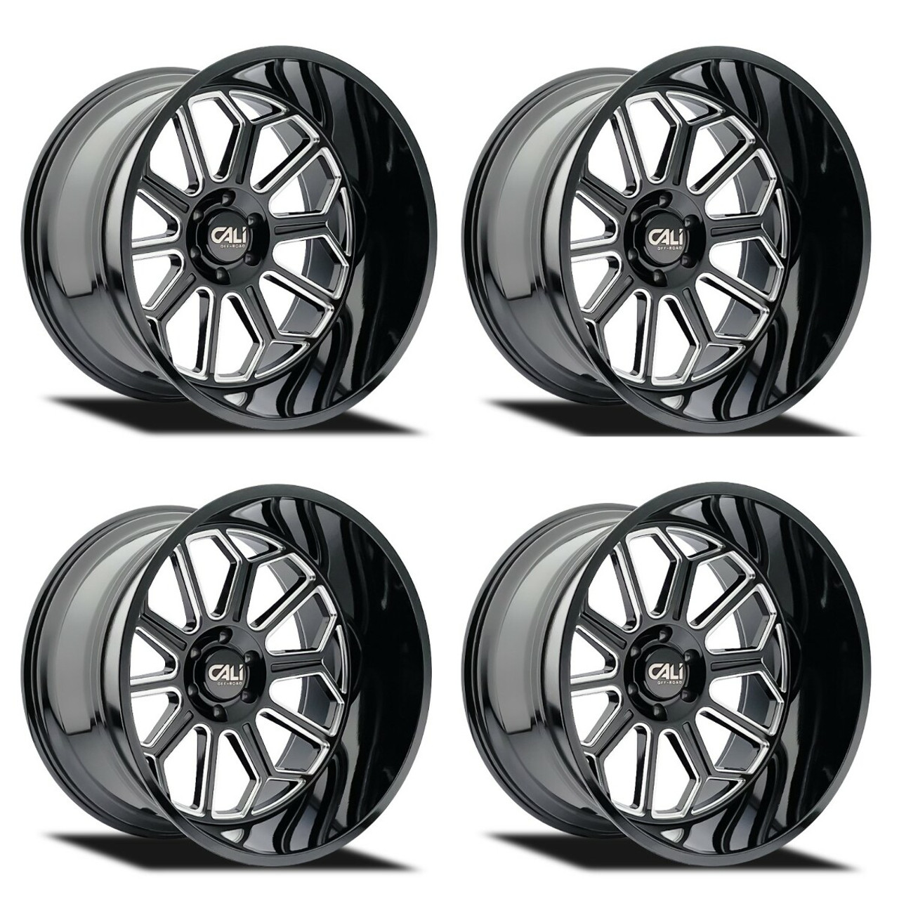 Set 4 24" Cali Off-Road Auburn 24x14 Black Milled 6x135 Wheels -76mm Lifted Rims