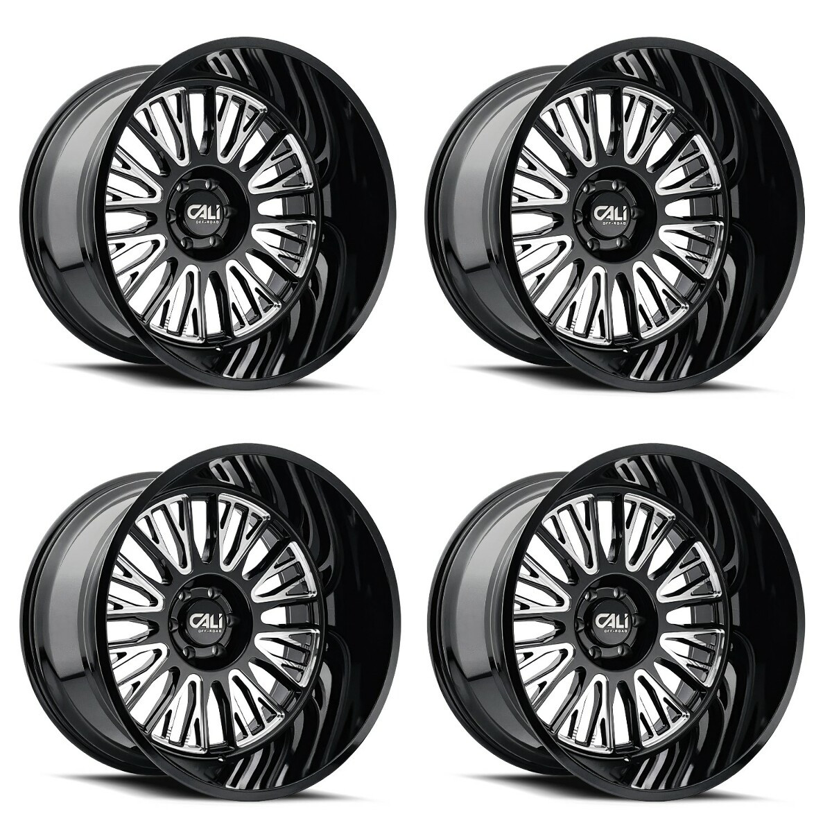 Set 4 24" Cali Off-Road Vertex 24x14 Black Milled 6x5.5 Wheels -76mm Lifted Rims