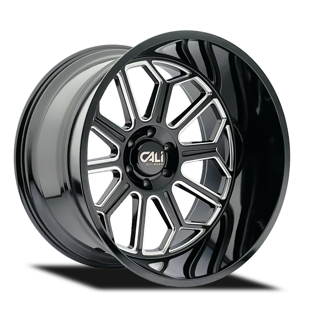 Set 4 24" Cali Off-Road Auburn 24x14 Black Milled 6x5.5 Wheels -76mm Lifted Rims