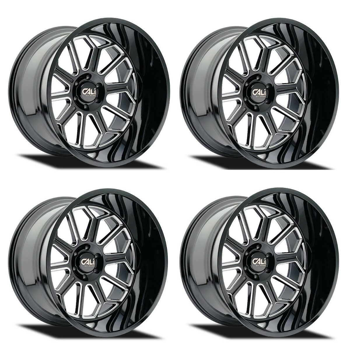 Set 4 24" Cali Off-Road Auburn 24x14 Black Milled 8x170 Wheels -76mm Lifted Rims