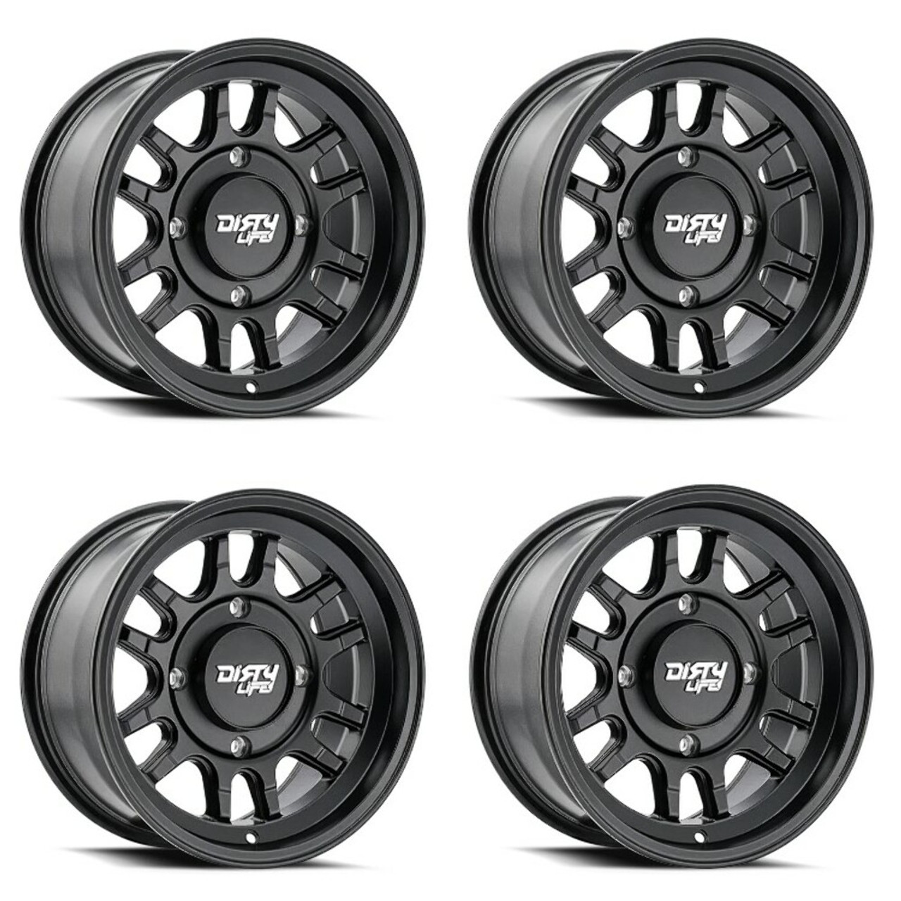 Set 4 15" Dirty Life Canyon Sport Sxs 15x7 Matte Black 4x156 Wheels 13mm Rims