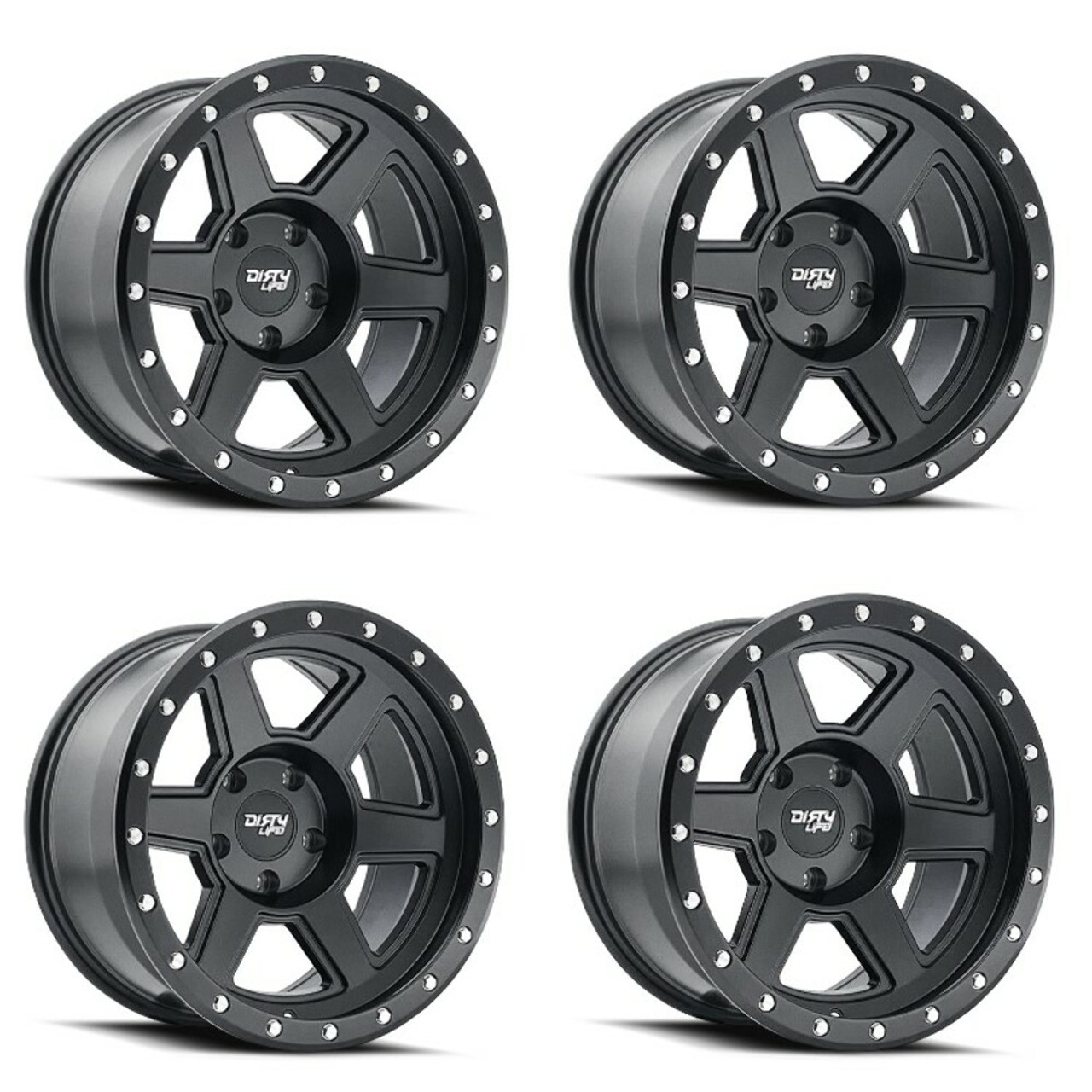 Set 4 17" Dirty Life Compound 17x9 Matte Black 6x5.5 Wheels -12mm Lifted Rims