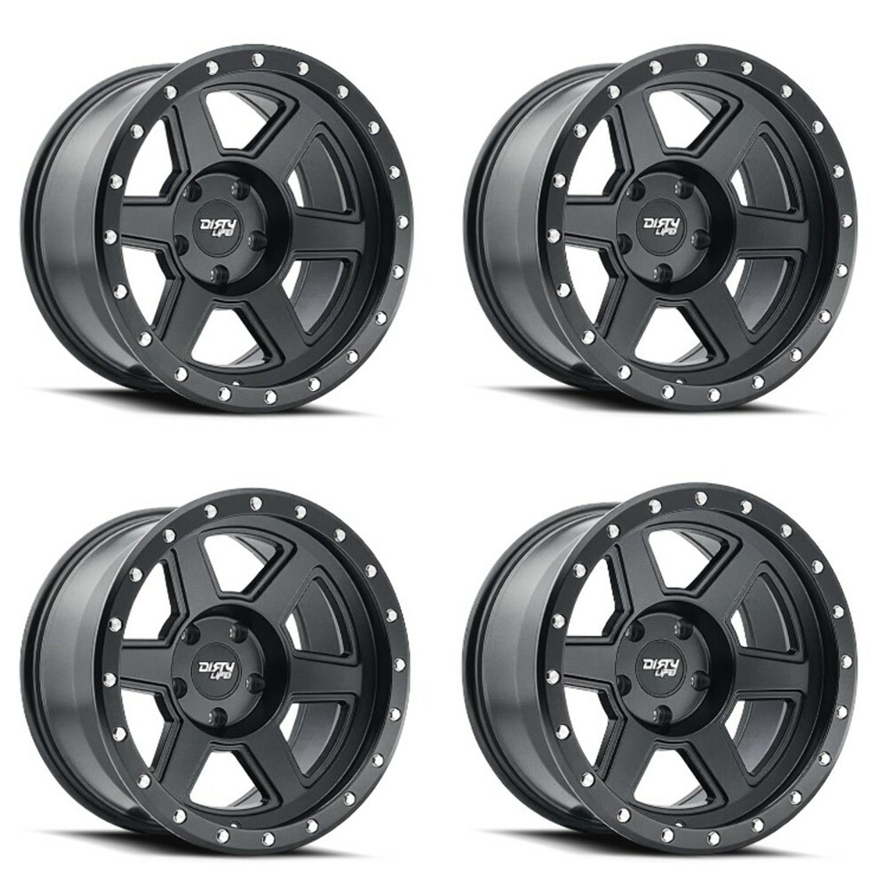 Set 4 17" Dirty Life Compound 17x9 Matte Black 5x5 Wheels -12mm Lifted Rims