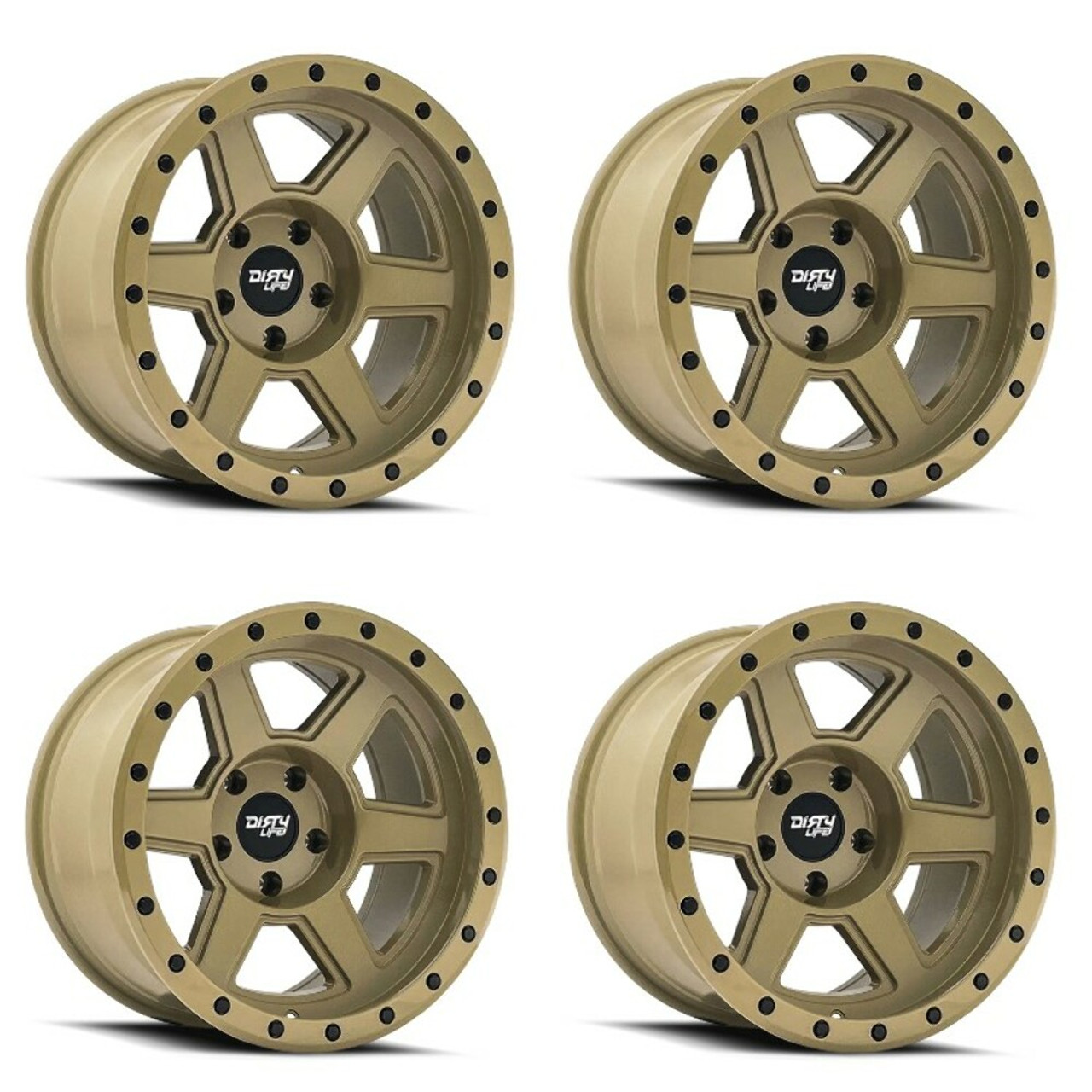 Set 4 17" Dirty Life Compound 17x9 Desert Sand 6x5.5 Wheels -12mm Lifted Rims