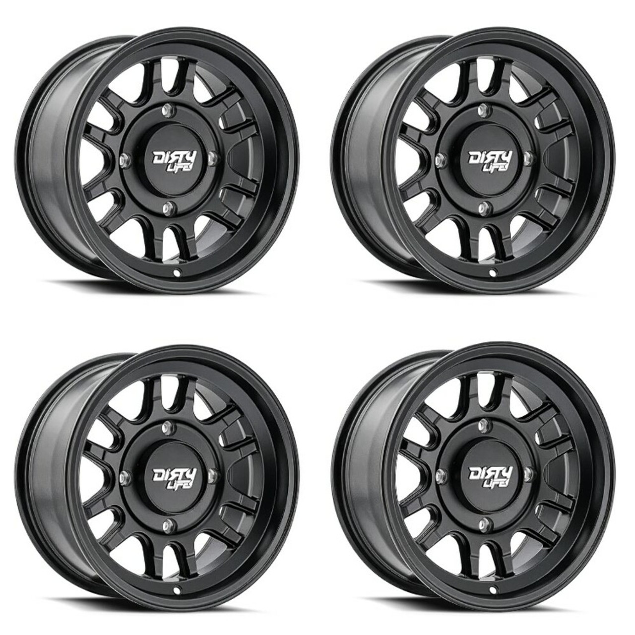 Set 4 15" Dirty Life Canyon Sport SXS 15x7 Matte Black 4x137 Wheels 13mm Rims