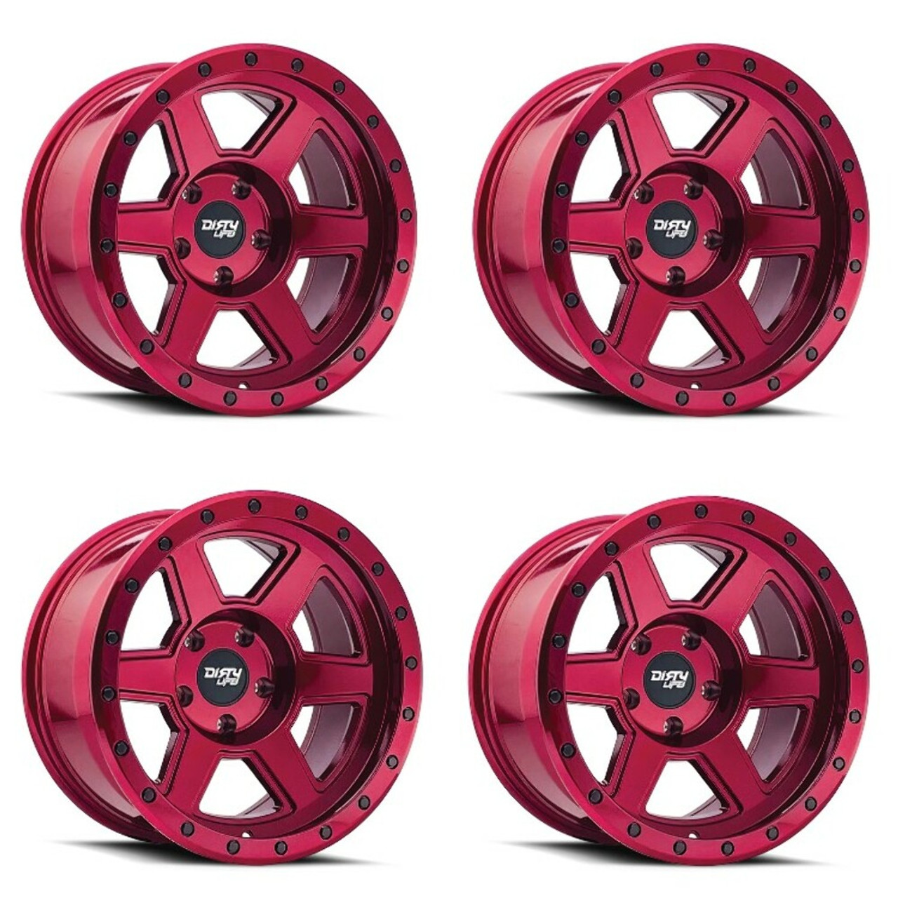Set 4 17" Dirty Life Compound 17x9 CRimsson Candy Red 5x5 Wheels -38mm Rims