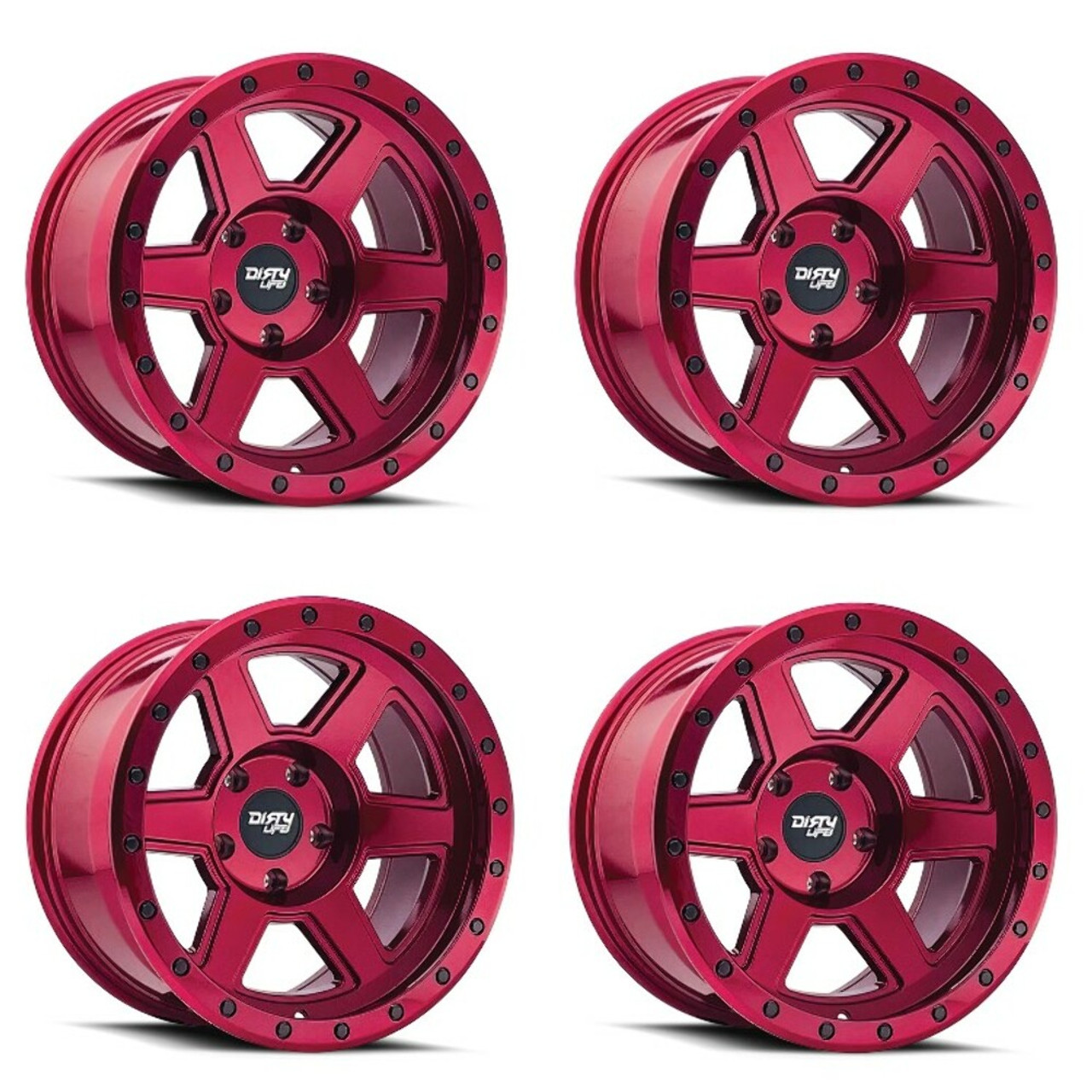 Set 4 17" Dirty Life Compound 17x9 Crimson Candy Red 6x135 Wheels -12mm Rims