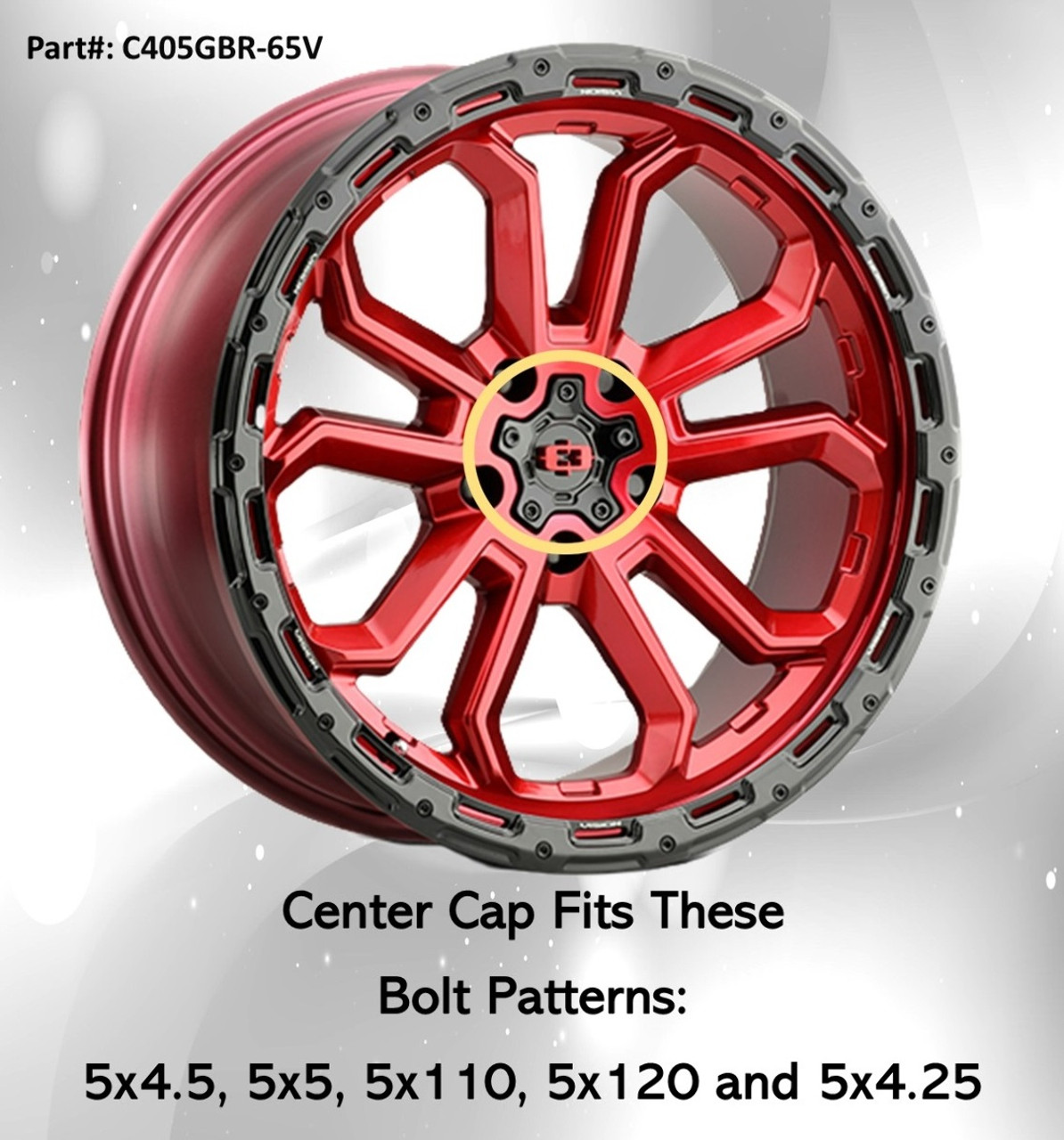 Vision 405 Korupt C405GBR-65V Black w/Red Wheel Center Cap Fit 5x4.5 5x5 & More