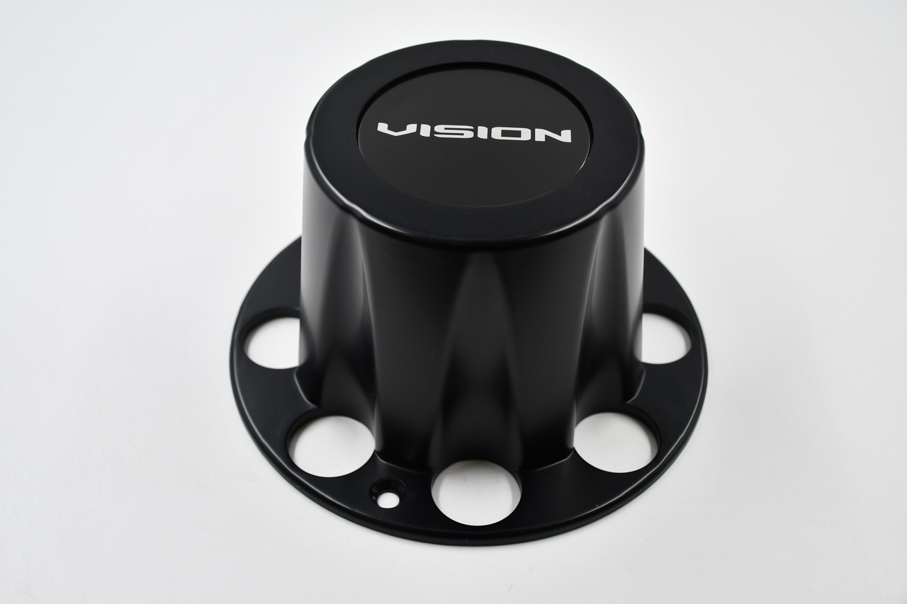 Vision Wheels Matte Black w/ Chrome Logo Wheel Center Cap Hub Cap C416L-8V 8.5" 8 Lug Tall,Deep